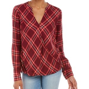 🌶REDUCED🌶 GO BY GO SILK (Pure Navy tag) faux wrap Chloe plaid top